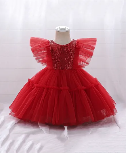 Kookie Kids Sequins Embellished Sleeveless Dress - Red