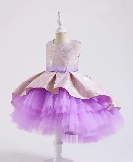 Kookie Kids Printed Party Dress - Purple