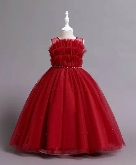 فستان حفلات مزين باللؤلؤ من كووكي كيدز - أحمر