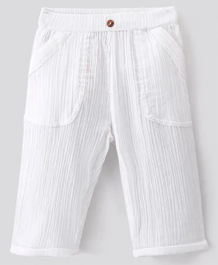 Bonfino 100% Cotton Double Gauze Trousers -White