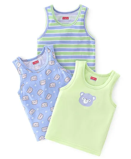 Babyhug 100% Cotton Sleeveless Vests With Teddy Print Pack Of 3 - Green & Purple