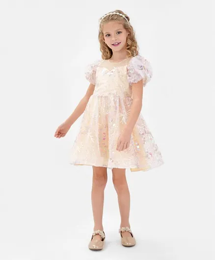 Kookie Kids Sequin Embellished Party Dress - Cream