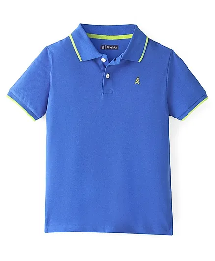 Pine Kids Cotton Knit Half Sleeves Polo T-Shirts Solid Colour - Blue
