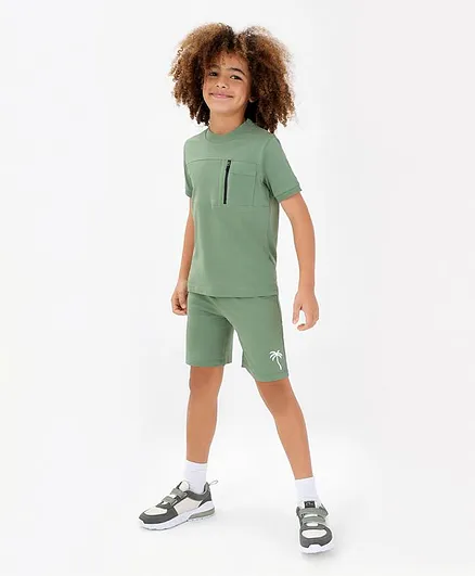 Primo Gino Coconut Tree Graphic T-Shirt & Shorts Set - Green