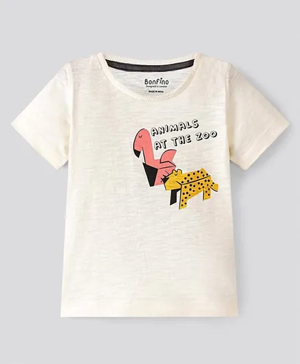 Bonfino 100% Cotton Zoo Animals Graphic T-Shirt - White