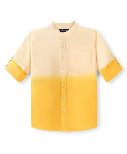 قميص باين كيدز قطن محبوك بأكمام طويلة ولون سادة - أصفر