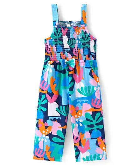 Babyhug 100% Cotton Jersey Knit Shoulder Strap Printed Jumpsuit- Multicolor