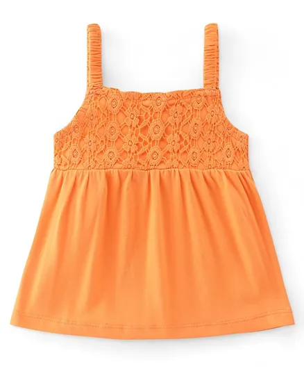 Babyhug Cotton Knit Sleeveless Singlet Top with Crotchet Detailing - Orange