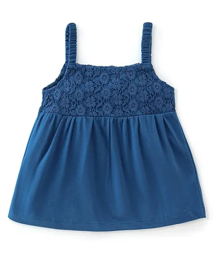 Babyhug Cotton Knit Sleeveless Singlet Top with Crotchet Detailing - Navy Blue