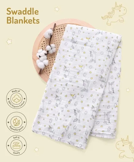 Unicorn Baby Wrap Swaddle - 100% Organic Cotton, Generous Size 120 x 120 cm, Versatile Newborn Blanket