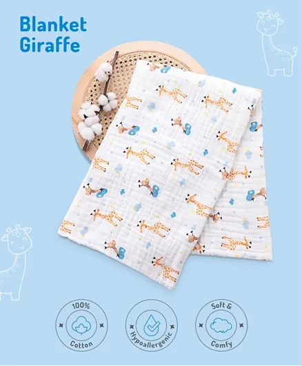Giraffe Printed Baby Blanket - Soft, Skin Friendly, 100% Cotton, 105x105cm for 0+ Months