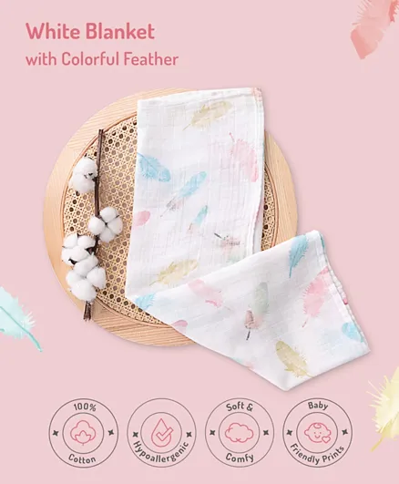 Feather Printed Soft Cotton and Bamboo Tie Knot Bib, Breathable & Absorbent, 0M+