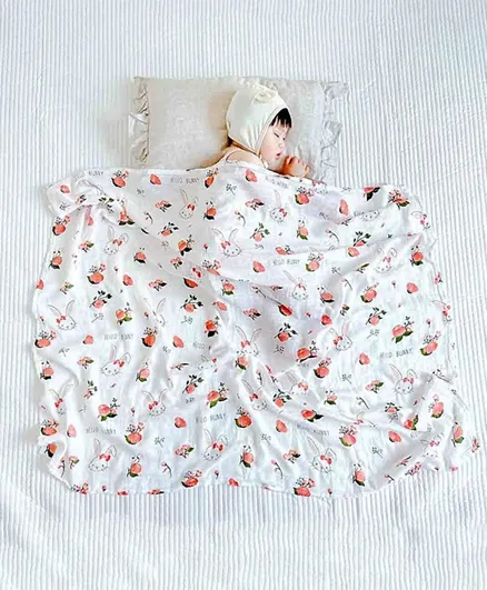Bunny Print Soft Blanket - Lightweight, Comfortable, Multicolored, 120x110cm, for 6+ Months