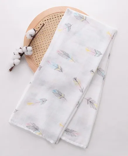 Feathers Print Baby Blanket - Multicolor, Soft & Lightweight, 120x110cm for 6+ Months