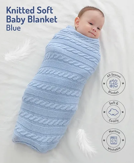 Classic Knot Style Soft Blanket - Blue, Lightweight, Comfortable for Babies 6 Months+, 95x55 cm