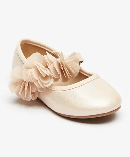 Flora Bella by ShoeExpress Floral Accent Round Toe Ballerina Shoes - Beige