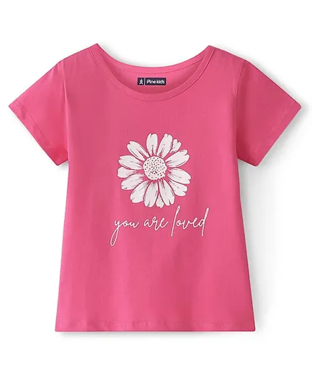 Pine Kids 100% Cotton Half Sleeves T-Shirt With Floral Print - Pink