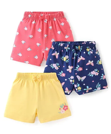 Babyhug Cotton Single Jersey Knit Shorts Floral Print Pack of 3- Multicolor