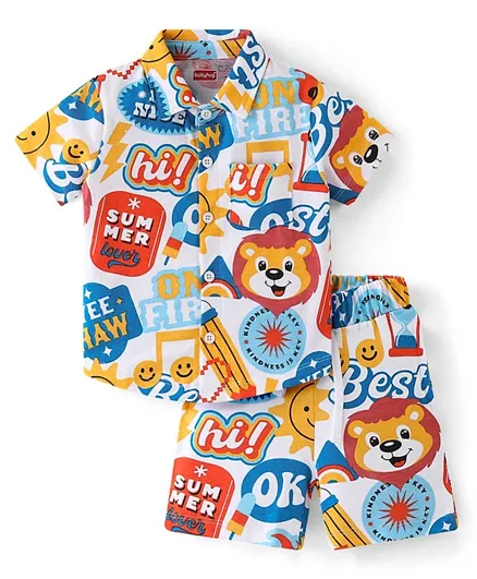 Babyhug 100% Cotton Single Jersey Knit Half Sleeves Shirt & Shorts/Co-ord Set Lion Print - Multicolor