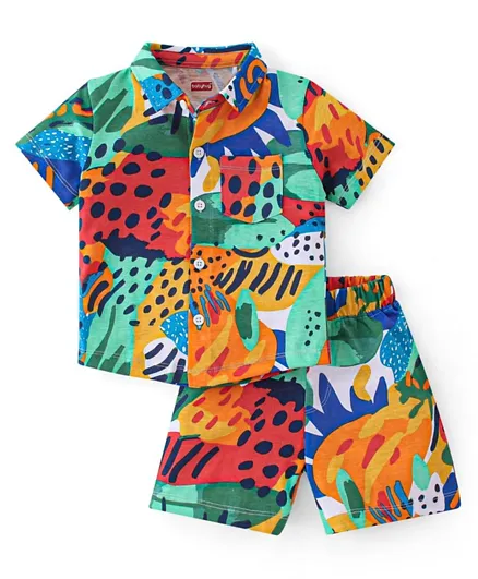 بيبي هاغ قميص وشورت قطن 100% بأكمام نصفية وطباعة أنماط مجردة - متعدد الألوان