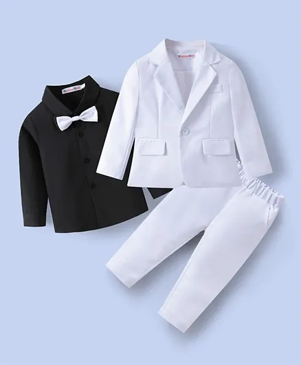 Kookie Kids 3 Piece Suit With Solid Shirt Blazer Trousers & Bow Tie - White