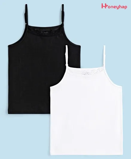 Honeyhap  95% Cotton 5% Elastane  Single Jersey Knit With Bio Finish Sleeveless Slips Solid Colour Pack of 2-  Black & White