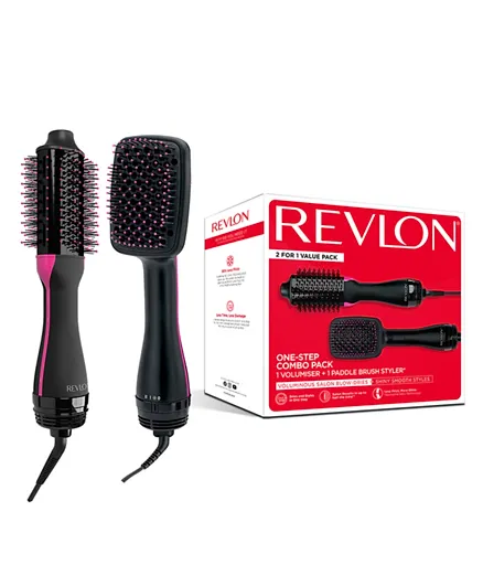 Revlon Salon One-Step Hair Dryer and Volumizer + Paddle Brush Hair Styler - 2 Pieces