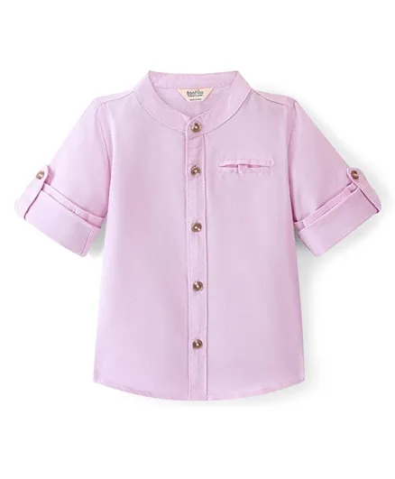 Bonfino 100% Cotton Woven Full Sleeves Solid Mandiain Collar Shirts -Pink