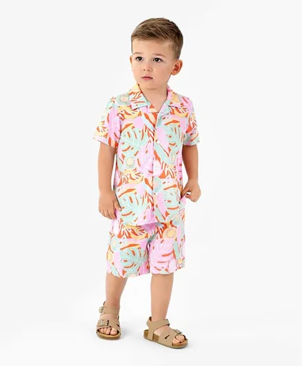 Bonfino Fruits & Leaves All Over Printed Shirt and Shorts/Co-ord Set - Pink