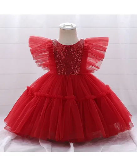 دي دانيلا فستان الحفلة المزيّن بالفراشات - أحمر