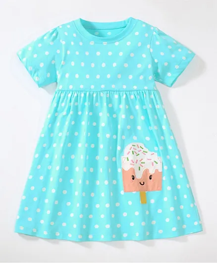 SAPS Polka Dots Print With Ice Cream Patch Dress - Blue