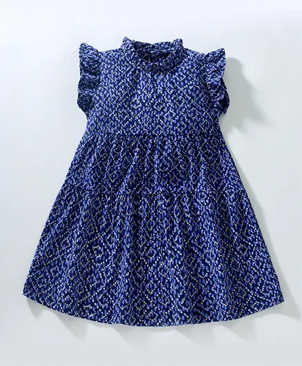 SAPS All Over Printed Frill Sleeves Dress - Blue