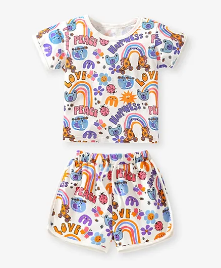 SAPS All Over Printed T-shirt & Shorts/Co-ord Set - Multicolor