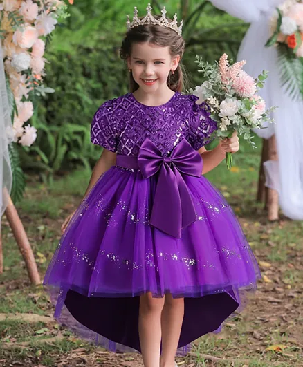 Kookie Kids Sequin Embellished Party Dress - Purple