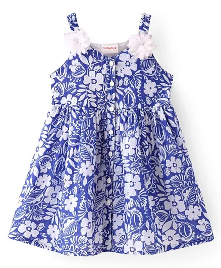بيبي هاغ - فستان منسوج بدون أكمام من خليط القطن بطباعة ورد - أزرق