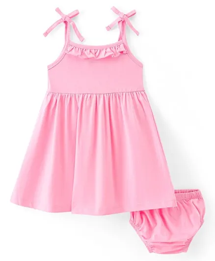 Babyhug Cotton Knit Sleeveless Solid Colour Frock with Bloomer - Peach