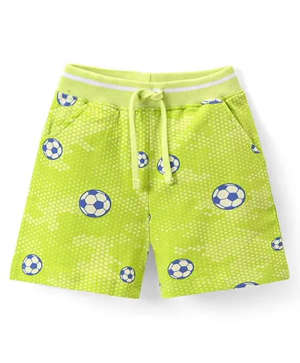 Babyhug Cotton Looper Knit Mid Thigh Football Printed Shorts - Lime Green