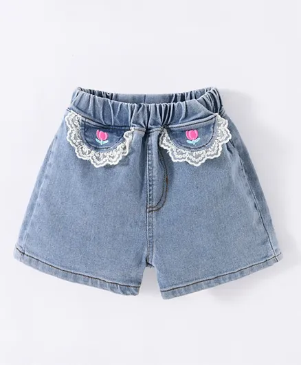 SAPS Floral Embroidered Shorts - Blue