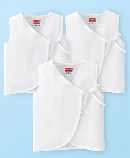 Babyhug 100% Cotton Woven Side Tie Knot Jhablas Pack of 3 - White