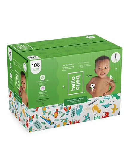 Hello Bello Club Box Diapers Parrots and Dinos Boy Size 1 - 108 Pieces