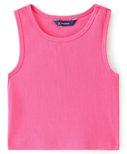 Pine Kids 100% Cotton Knit Sleeveless Solid Color Top - Pink