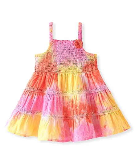 Babyhug Cotton Blend Woven Sleeveless Tie Dyed Frock - Multicolor