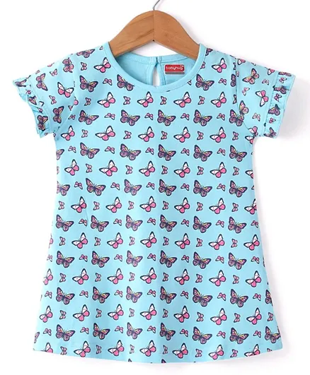 بيبي هاع - قميص نوم قطن محبوك، نصف كم وطبعات فراشة - أزرق