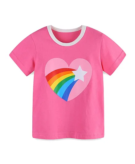 SAPS Rainbow Heart Graphic T-Shirt - Pink
