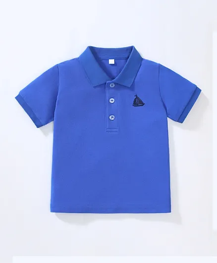 SAPS Ship Embroidered Polo Neck T-Shirt - Blue