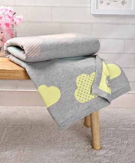 Babyhug Premium Knitted Cotton All Season Blanket Cloud Print - Grey Multicolour