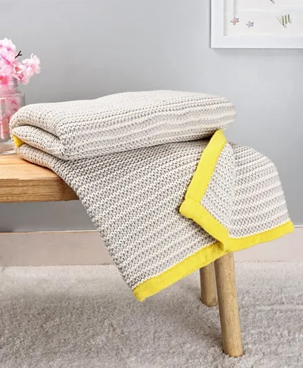 Babyhug Premium Tusk Knitted All Season Cotton  Blanket - Yellow and Grey