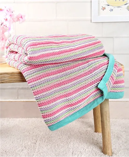 Babyhug Premium Knitted All Season 100% Cotton Blanket - Pink and Green