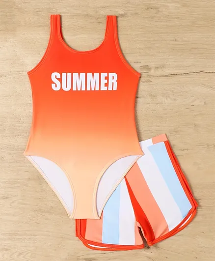SAPS Summer Themed Printed Two Piece Swimsuit - Orange