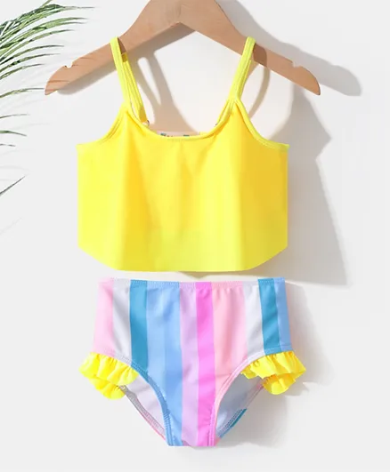 SAPS Ruffled Striped Two Piece Swimsuit - Yellow